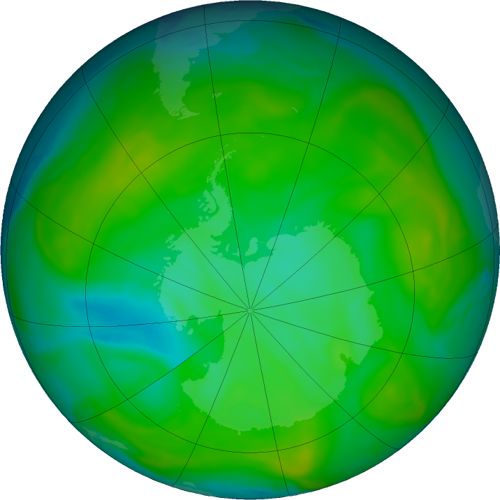 Antarctic ozone map for 19 December 2019